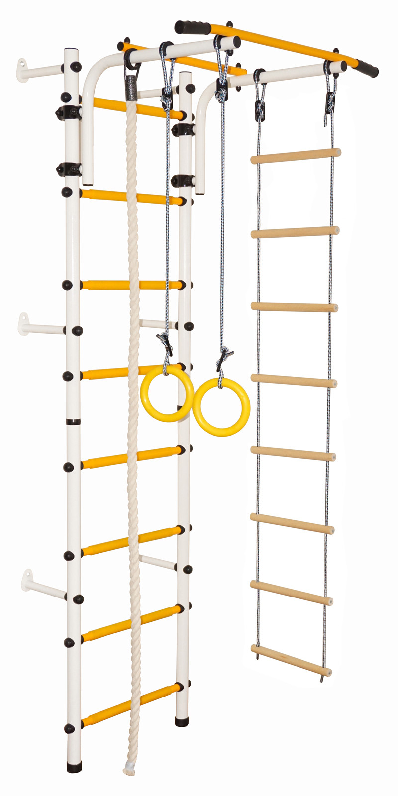 Детский спортивный комплекс ЮНЫЙ АТЛЕТ модель Пристенный бело/жёлтый