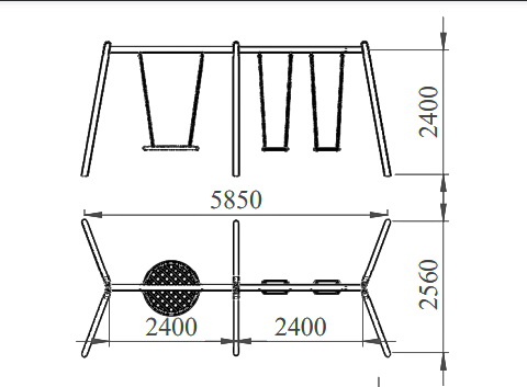 Качели 2 секции с гнездом и 2 лодочками YK89GLL