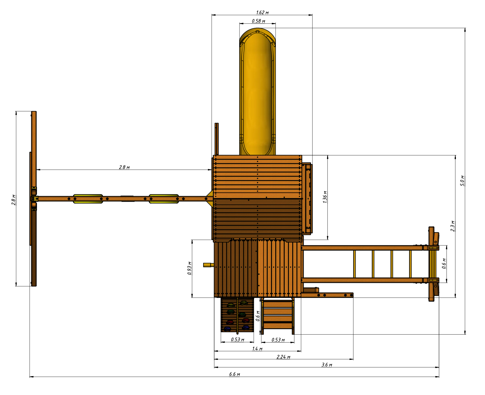 Детский деревянный игровой комплекс ПАНОРАМА с двухуровневым домиком