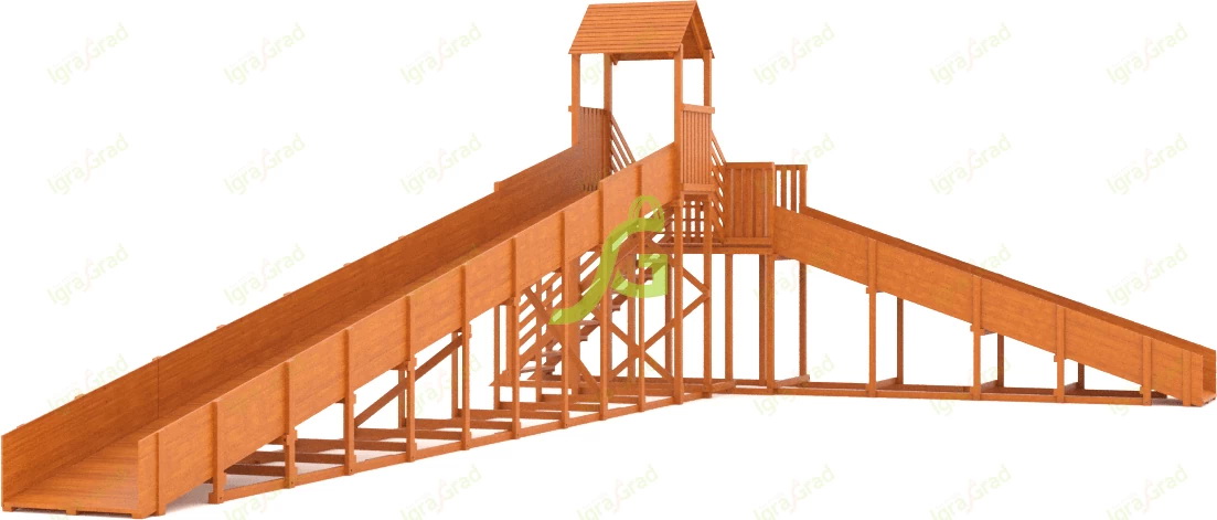 Зимняя деревянная горка IgraGrad Snow Fox 12 м с двумя скатами мод.2