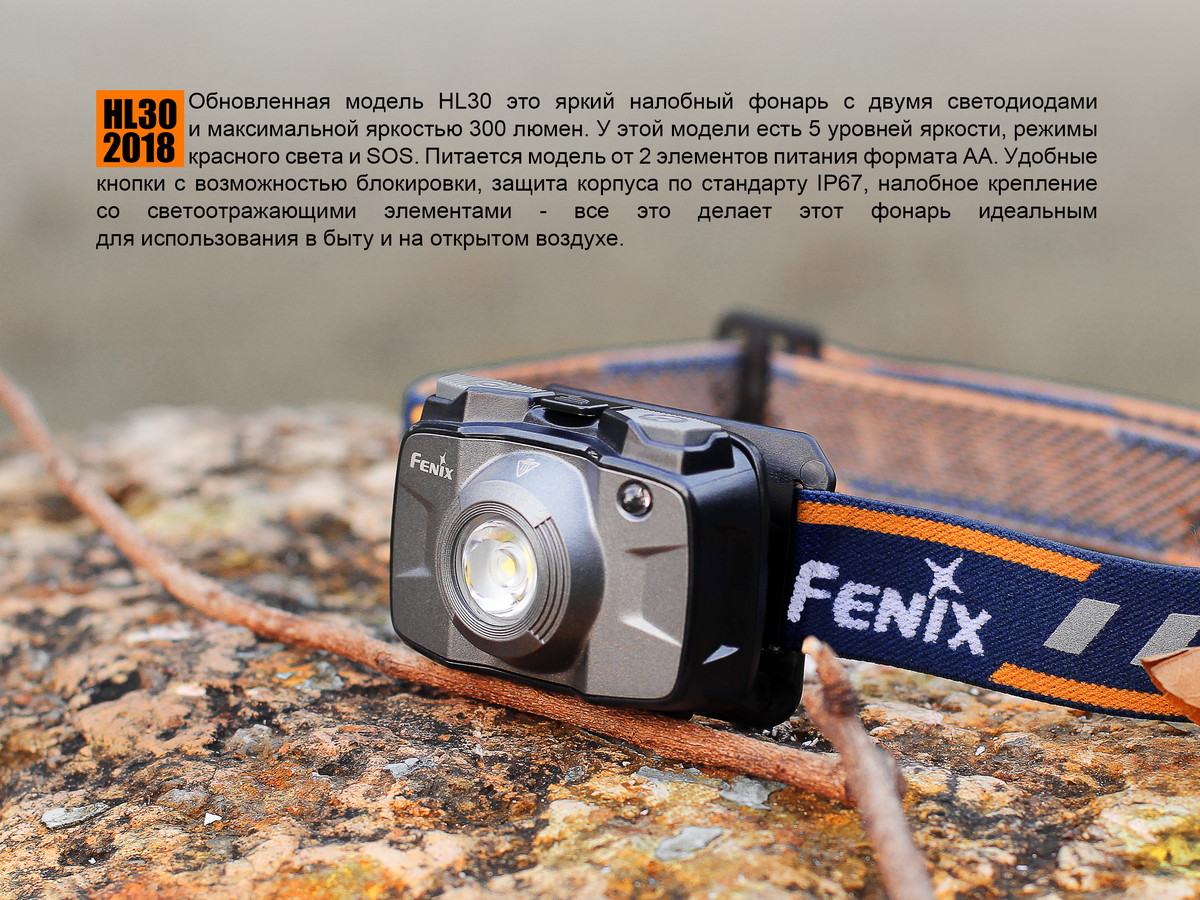 Налобный фонарь Fenix HL30 (2018) Cree XP-G3, синий