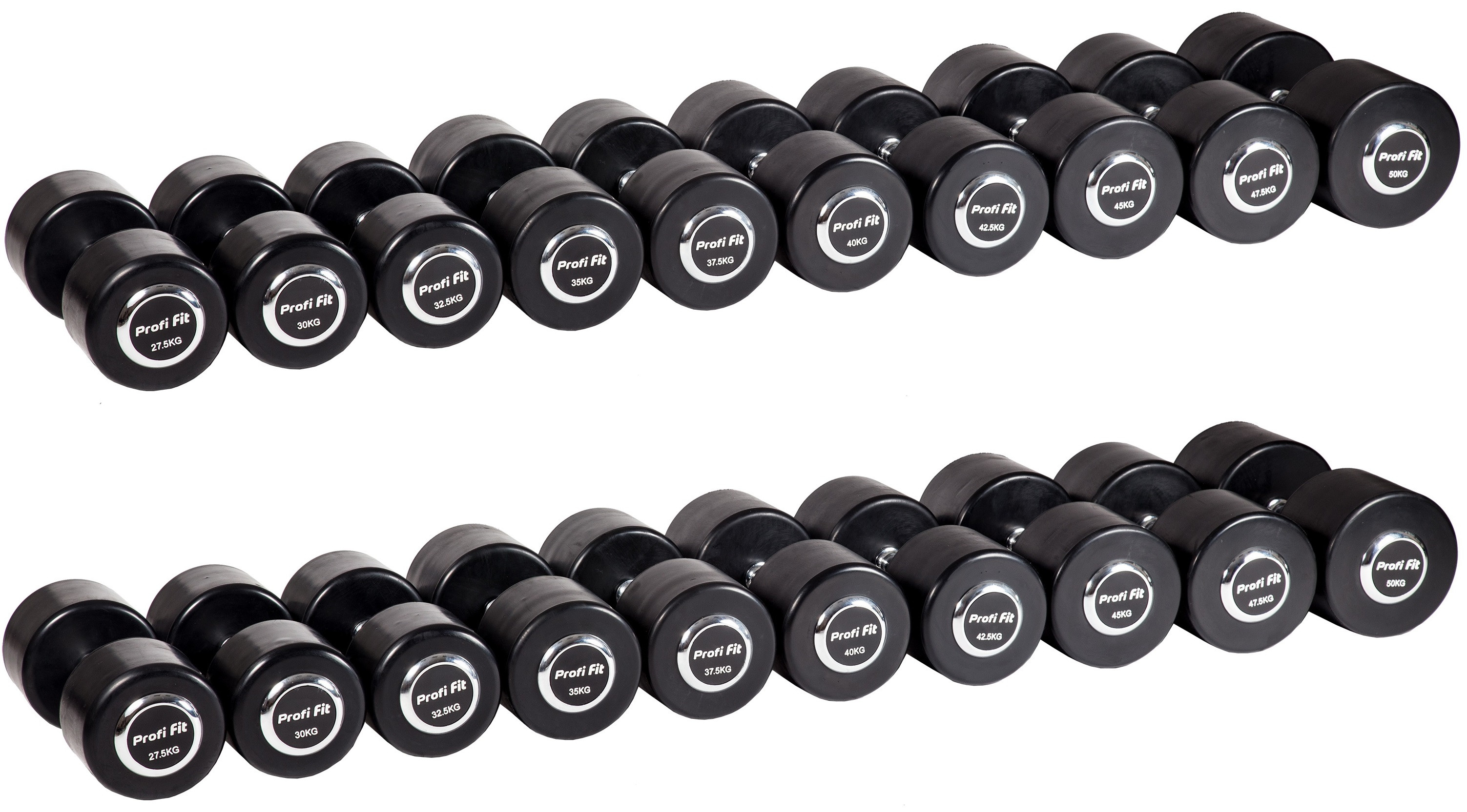 Гантельный ряд 27,5 кг - 50 кг (10 пар), шаг 2,5 кг, PROFI-FIT PROFESSIONAL