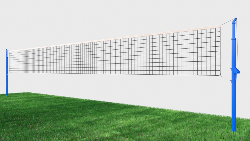 Сетка волейбольная, нить D=2,6 мм, стальной трос D=3 мм с телескопическими стойками (03.503)