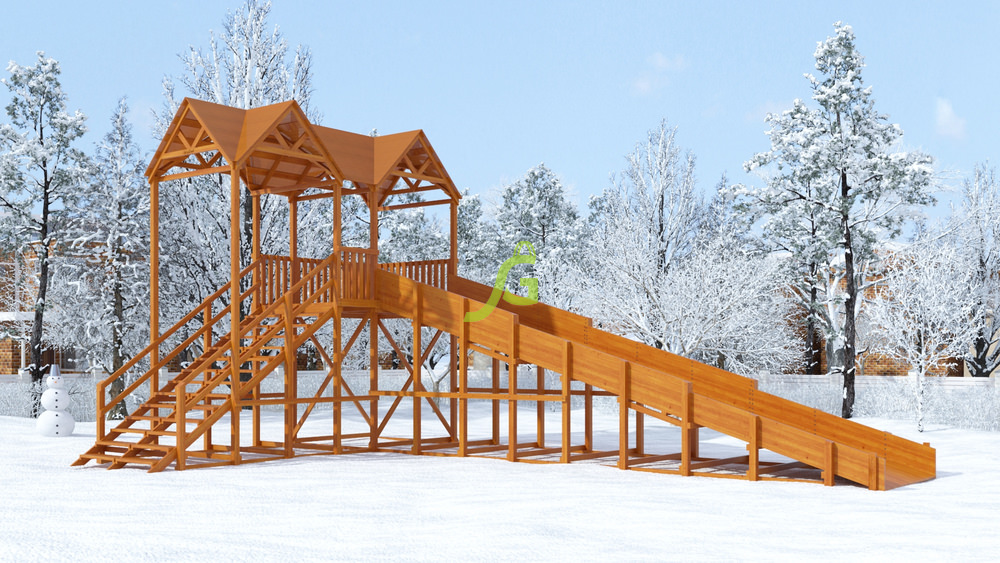 Зимняя деревянная горка Snow Fox Макси, скат 10 м