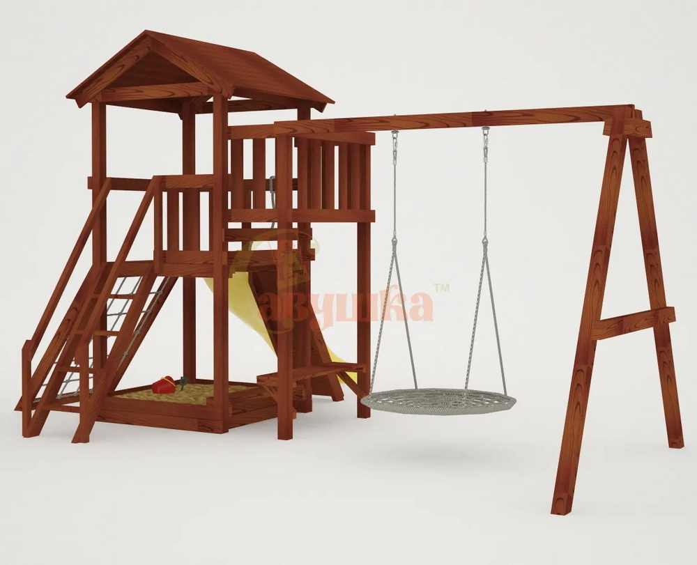 Детская площадка Савушка Мастер 2 с качелями Гнездо 1 метр (Махагон)