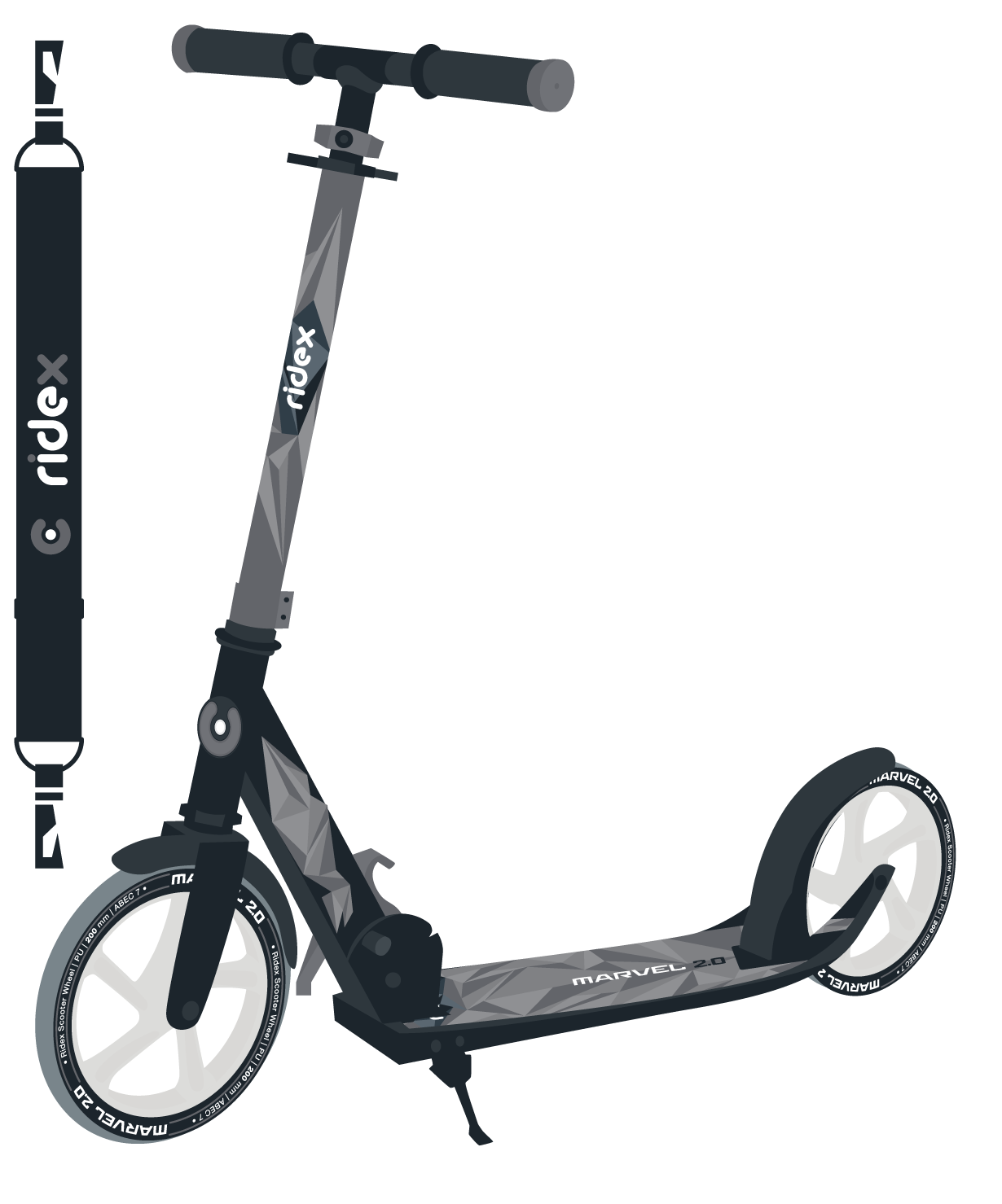 Самокат 2-колесный Marvel 2.0 200 мм, серый