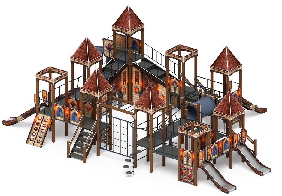 ЗАМОК детский игровой комплекс ДИК 2.18.12-02 винтовой скат (H=2000, H=1200, H=900)