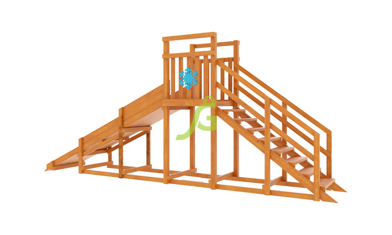 Зимняя деревянная горка Снежинка, скат 4 м (цвет каштан)