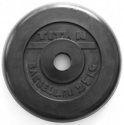 Диск для грифа Титан, обрезиненный черный, 51 мм, 25 кг