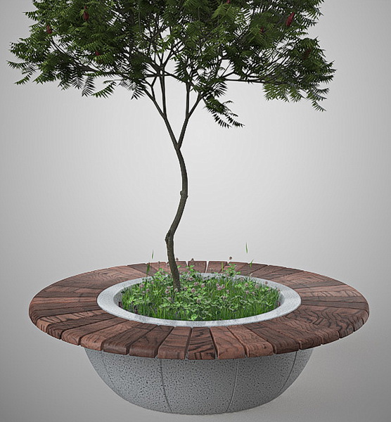 Скамья бетонная круглая с цветником С-67