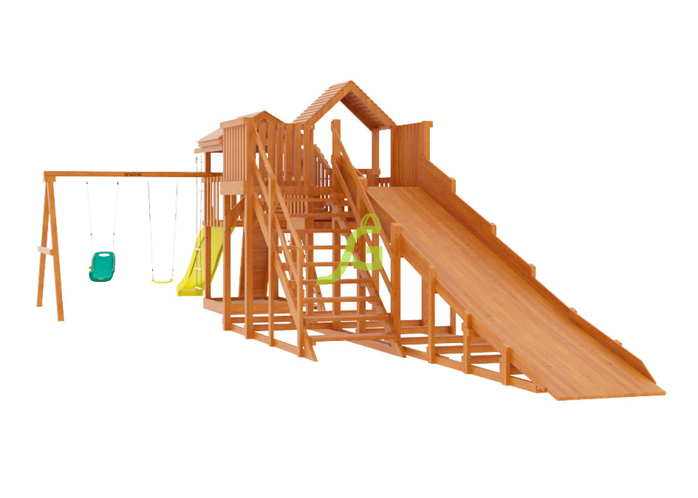 Детская деревянная зимняя горка Панда Фани Gride + модуль Snow Fox 5,9 метров