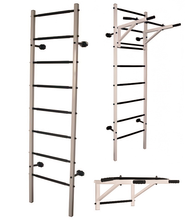 Шведская стенка АТЛЕТ+труник-брусья (белый/черный)