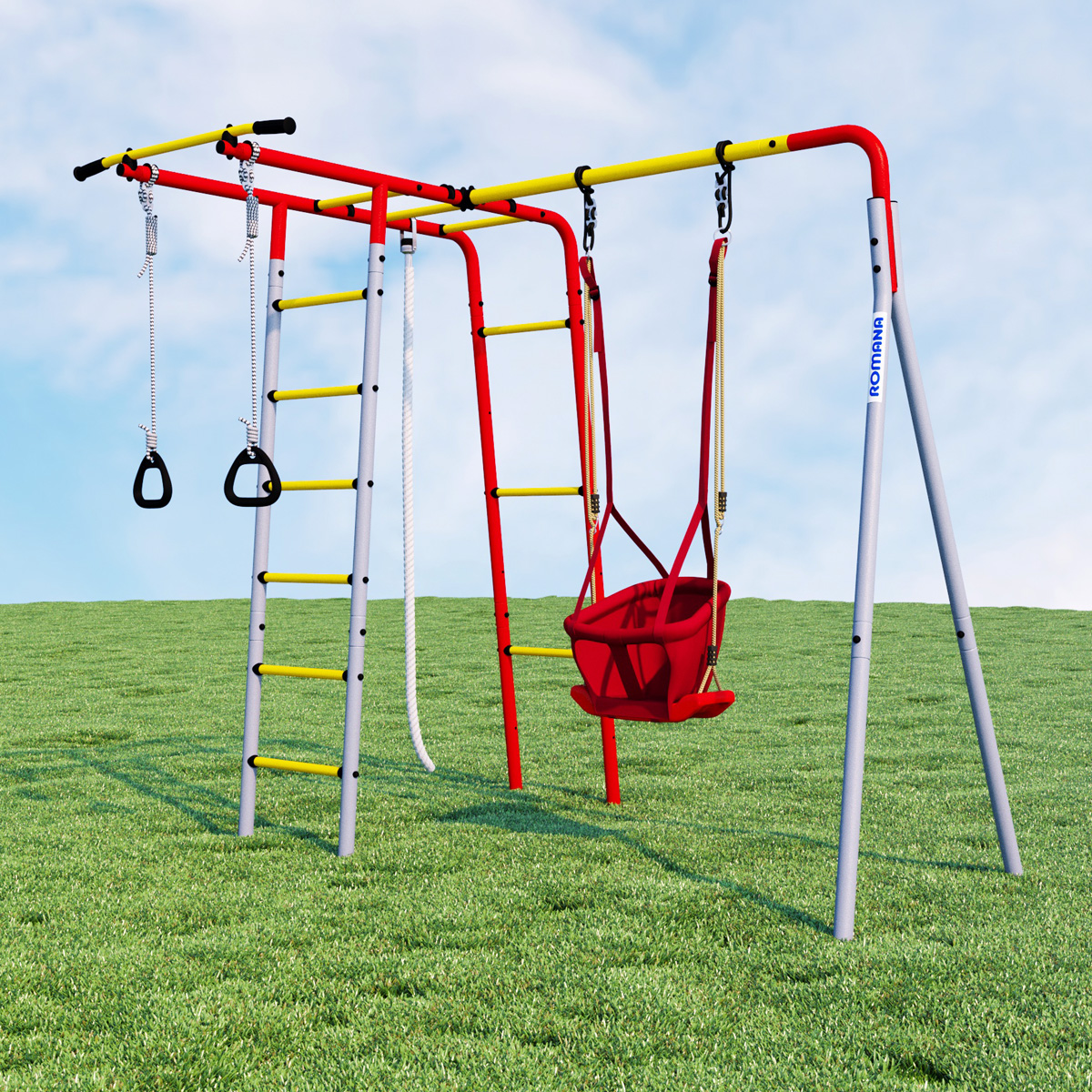 Детский спортивный комплекс для дачи Romana R.103.26.04 + 1.Д-26.01 + 1.Д-26.06 Лесная поляна-2 (Качели пластиковые с дополнением)