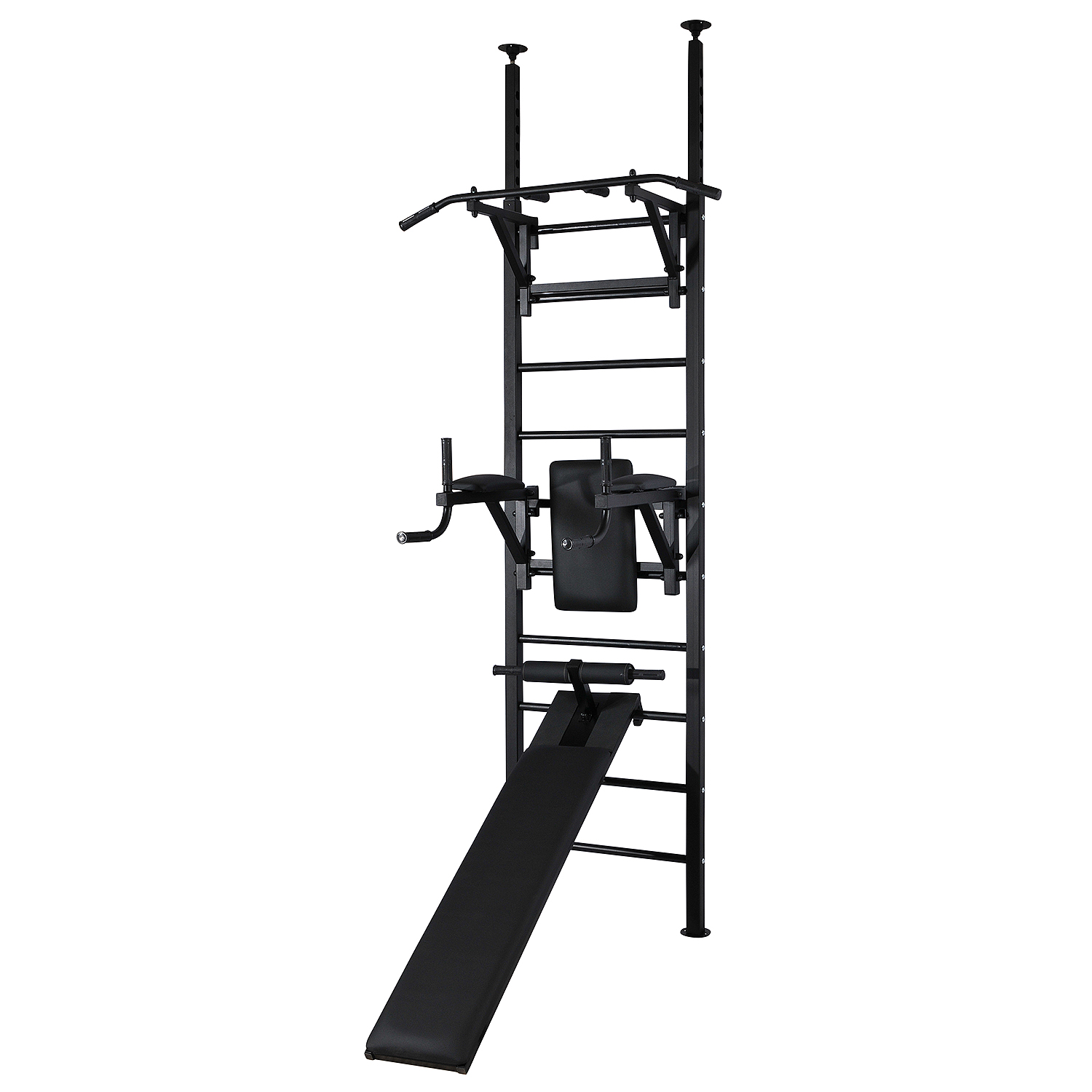 Шведская стенка враспор, с турником, брусьями и скамьей для пресса с валиками Air-Gym AG85