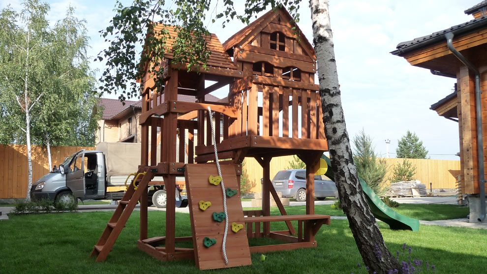 Детский деревянный игровой комплекс ПАНОРАМА с двухуровневым домиком