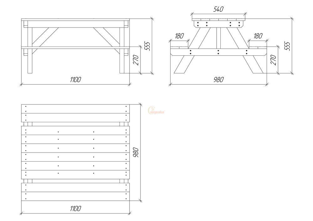 Столик с лавочками отдельностоящий Савушка