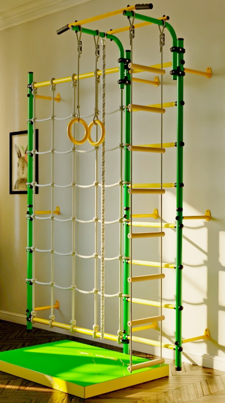 Стойка-сетка Юный АТЛЕТ пристенная зелёно/жёлтый