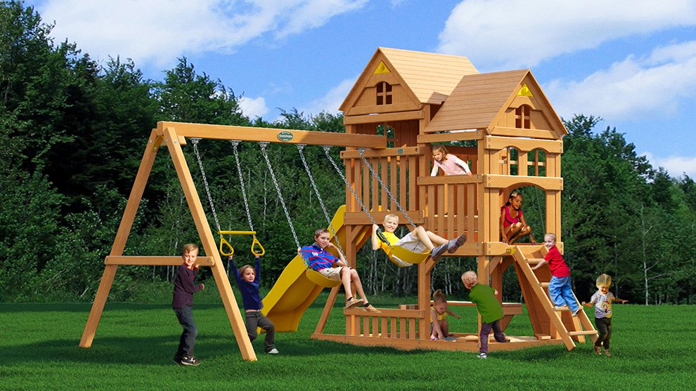 Детский деревянный игровой комплекс ПАНОРАМА с двухуровневым домиком