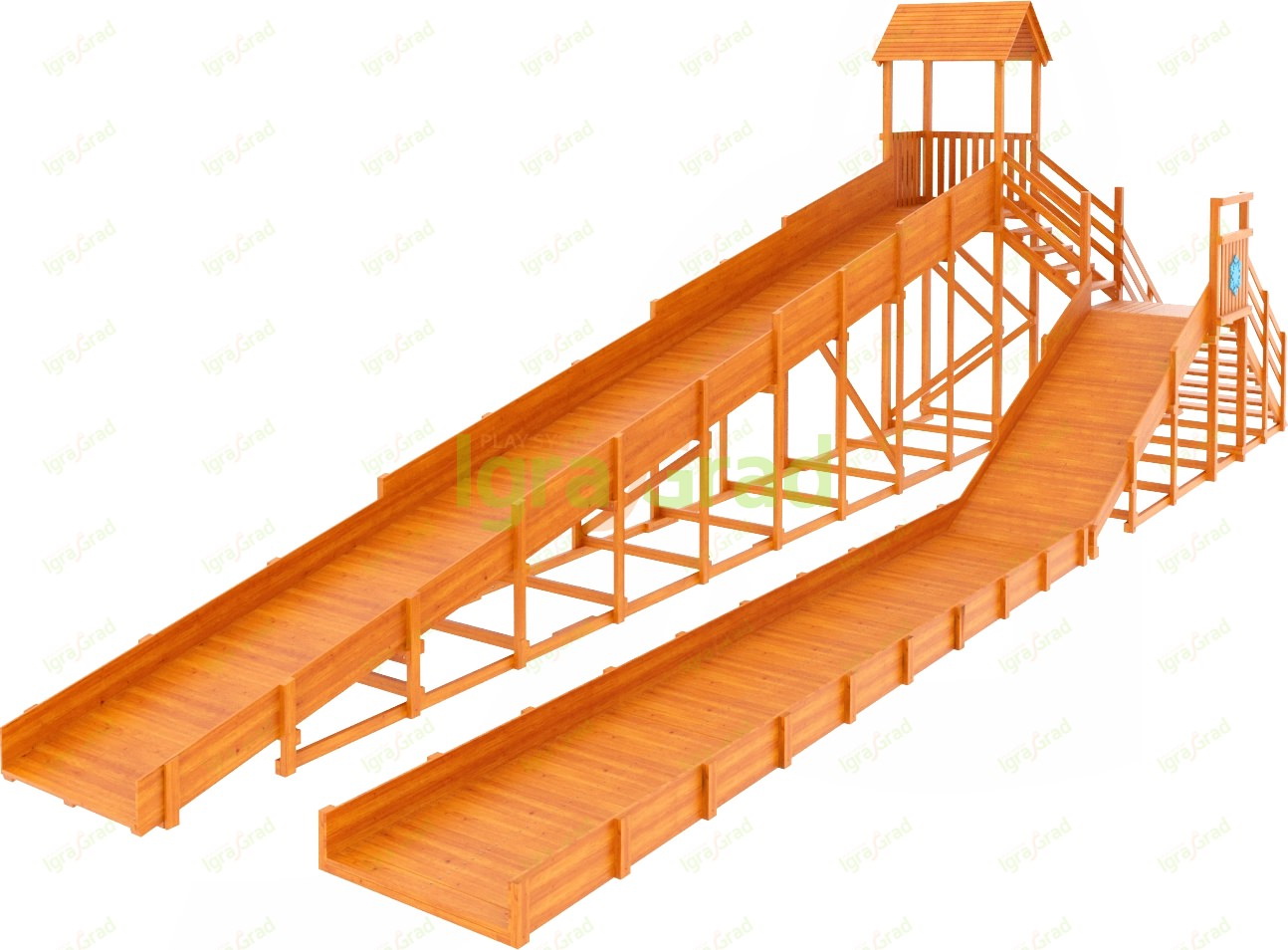 Зимняя горка IgraGrad Snow Fox 12 м с двумя скатами и выкатом 8 м