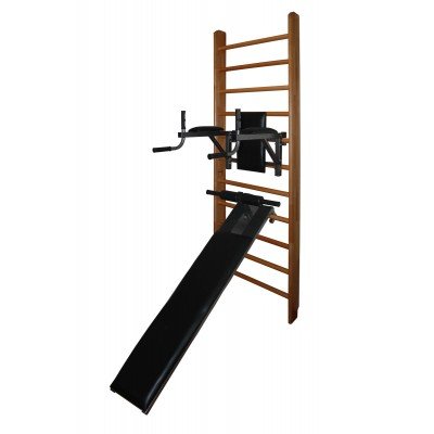 Шведская стенка Бук Стандарт с брусьями-пресс и доской для пресса с валиками для ног