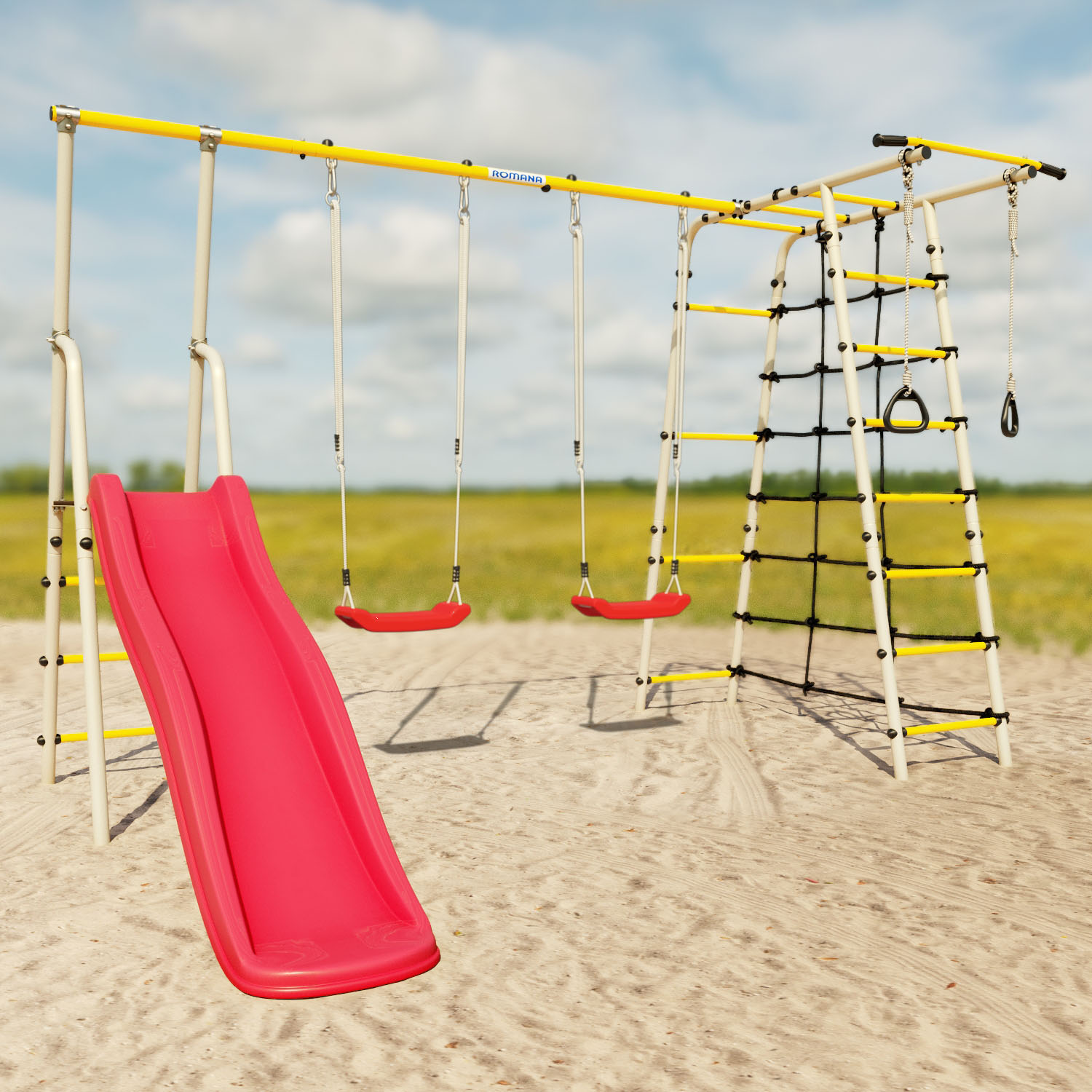 Детский спортивный комплекс для дачи БОГАТЫРЬ ПЛЮС-2 Romana 103.12.05 (пластиковые качели)
