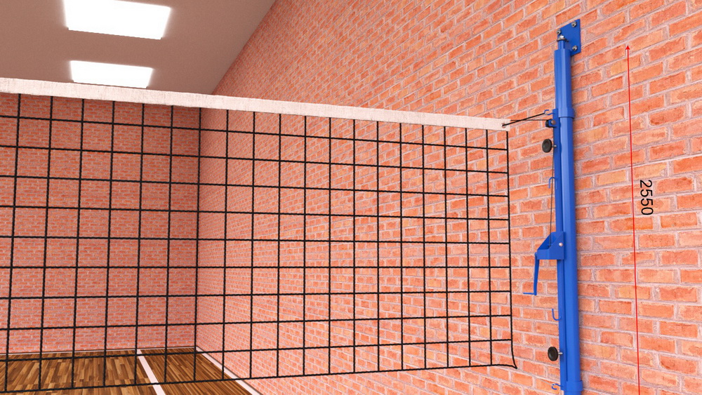 Сетка волейбольная, нить D=3 мм, ПВХ трос D=6 мм с пристенными стойками (03.513)