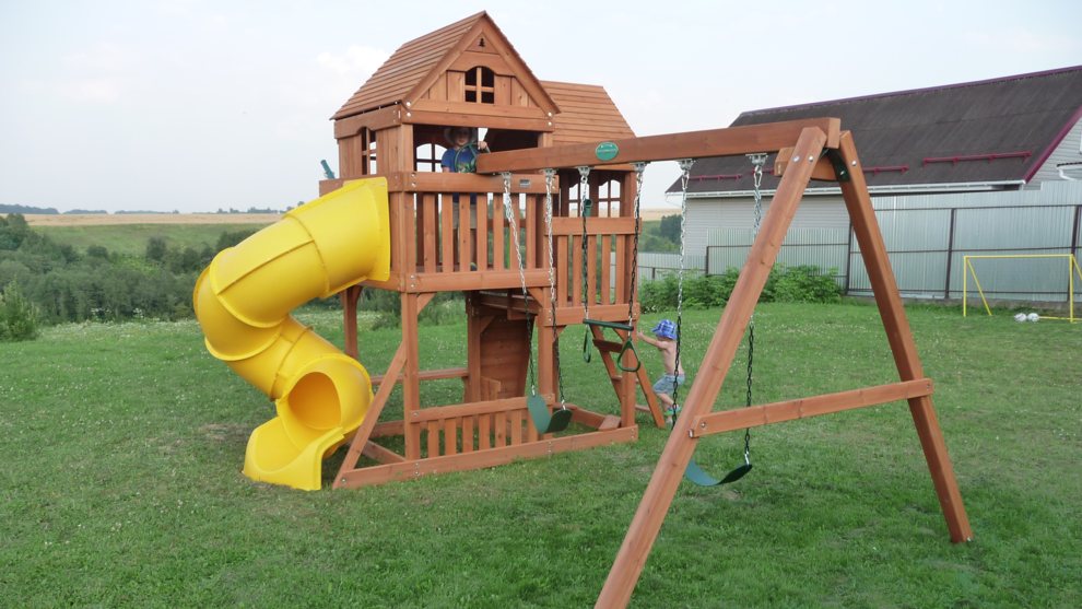Детский деревянный игровой комплекс ПАНОРАМА с винтовой трубой