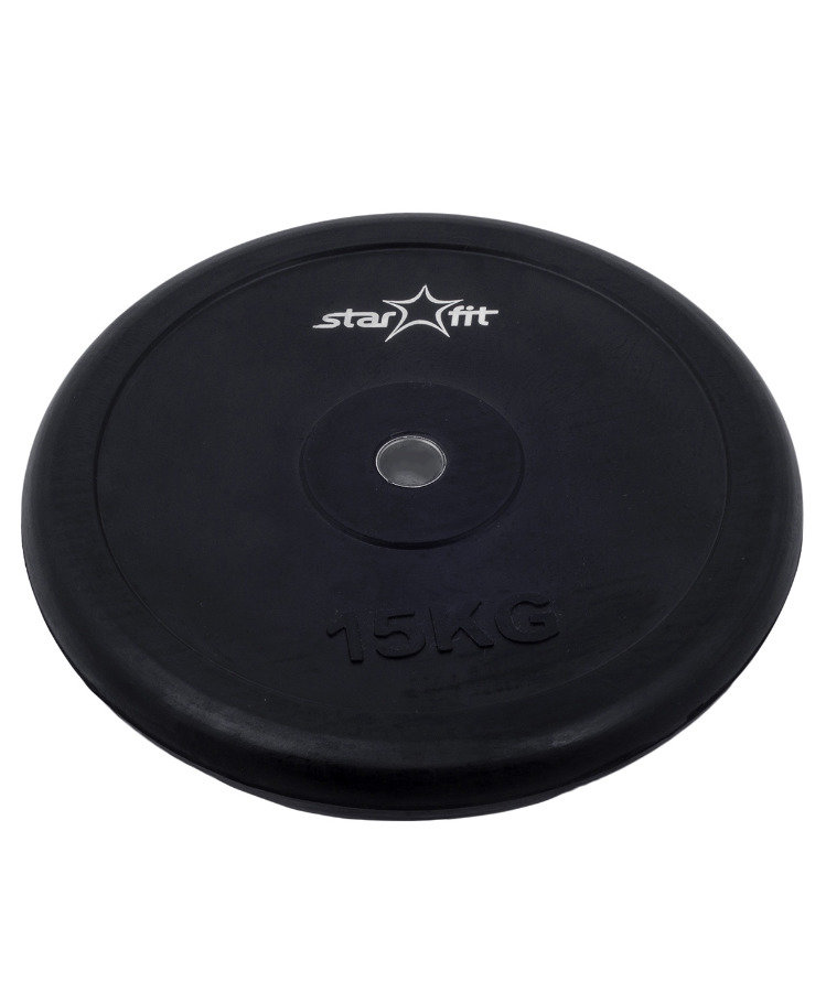 Диск обрезиненный STARFIT BB-202 15 кг, d=26 мм, стальная втулка, черный 1/1