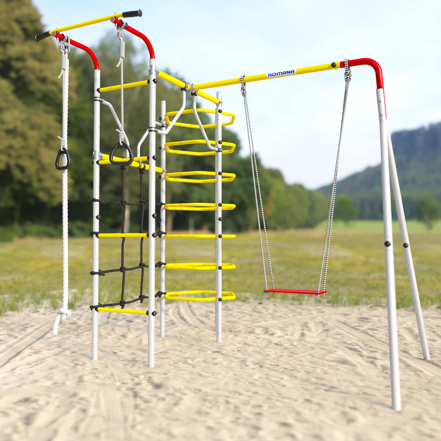 Детский спортивный комплекс для дачи  КОСМОС Romana 103.21.05 + 1.Д-26.00 (фанерные качели)