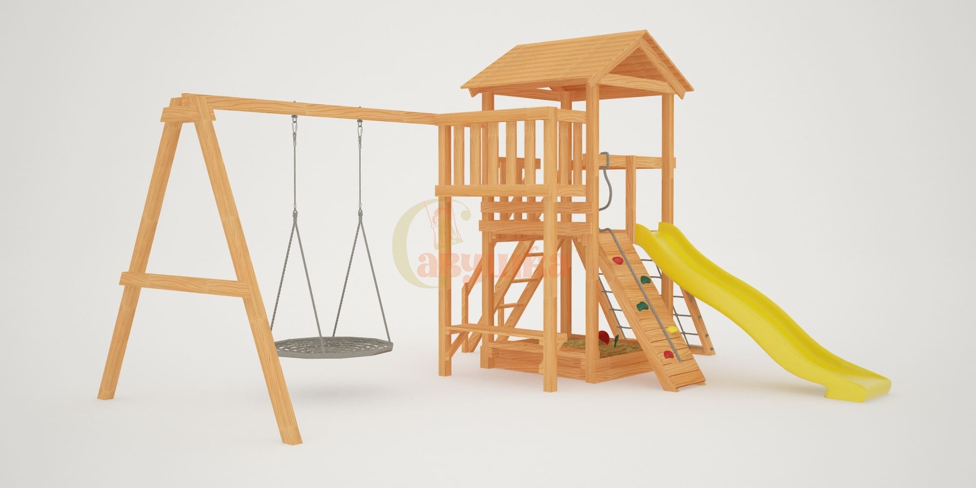 Детская площадка Савушка Мастер 2 с качелями Гнездо 1 метр