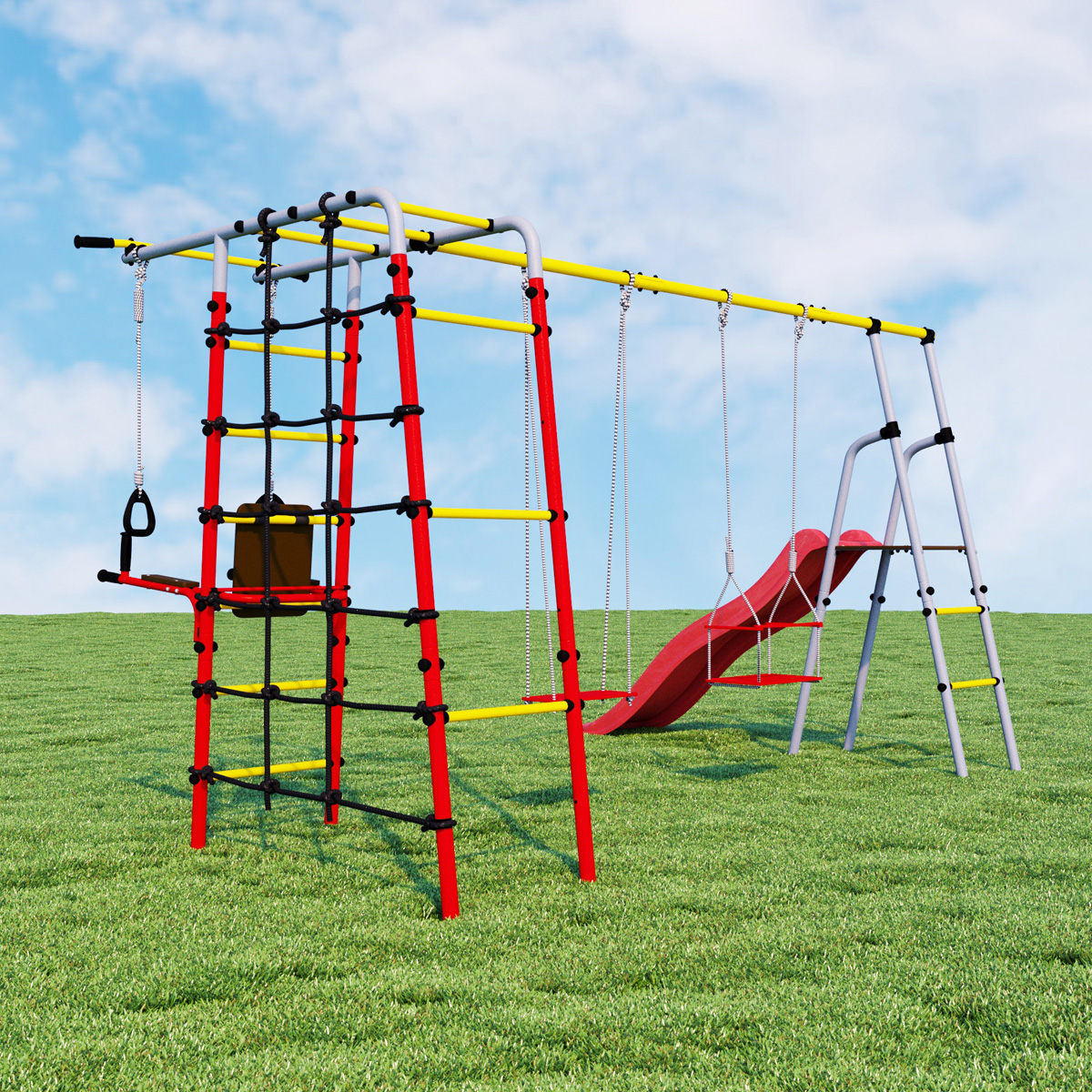 Детский спортивный комплекс для дачи Romana R.103.12.04 + 1.D-26.00 +ДСК-ВО 91.07.11 Богатырь Плюс (фанерные качели)