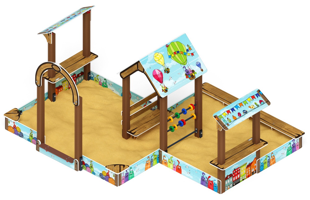 Песочный дворик двойной с навесом большой (Коты) ИО 6.01.03-03