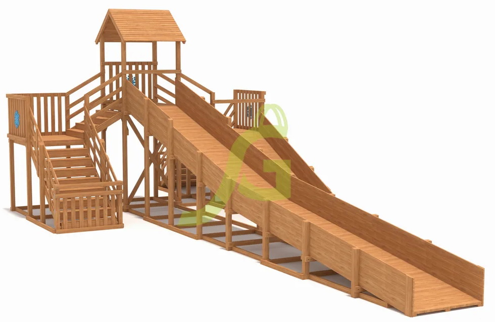 Зимняя деревянная горка Snow Fox 12 м с двумя скатами (две лестницы)