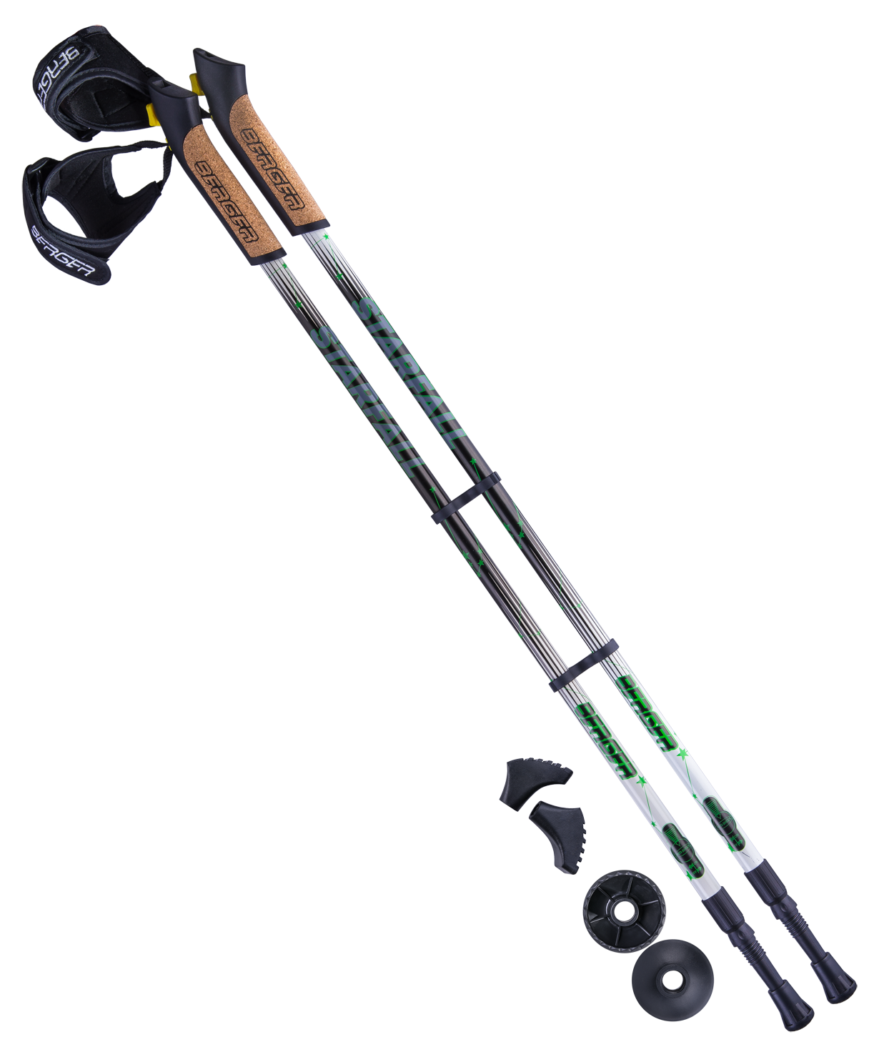 Палки для скандинавской ходьбы Starfall, 77-135 см, 2-секционные, чёрный/белый/ярко-зелёный