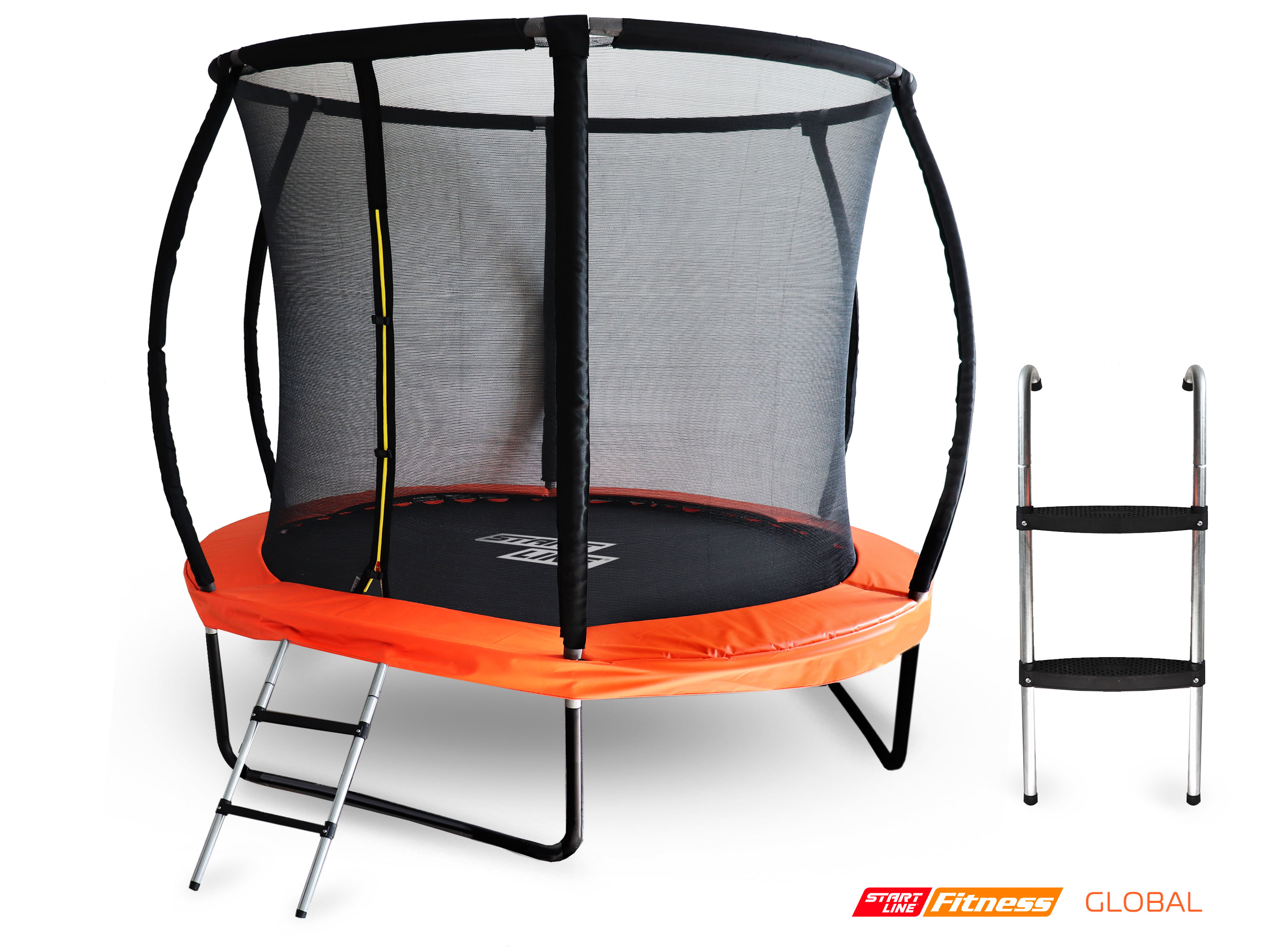 Батут GLOBAL PRO 8 футов с внутренней сеткой и лестницей