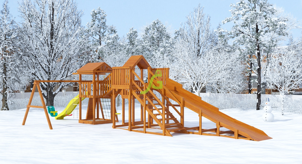 Зимняя деревянная горка Snow Fox 5,9 м + Панда Фани Gride