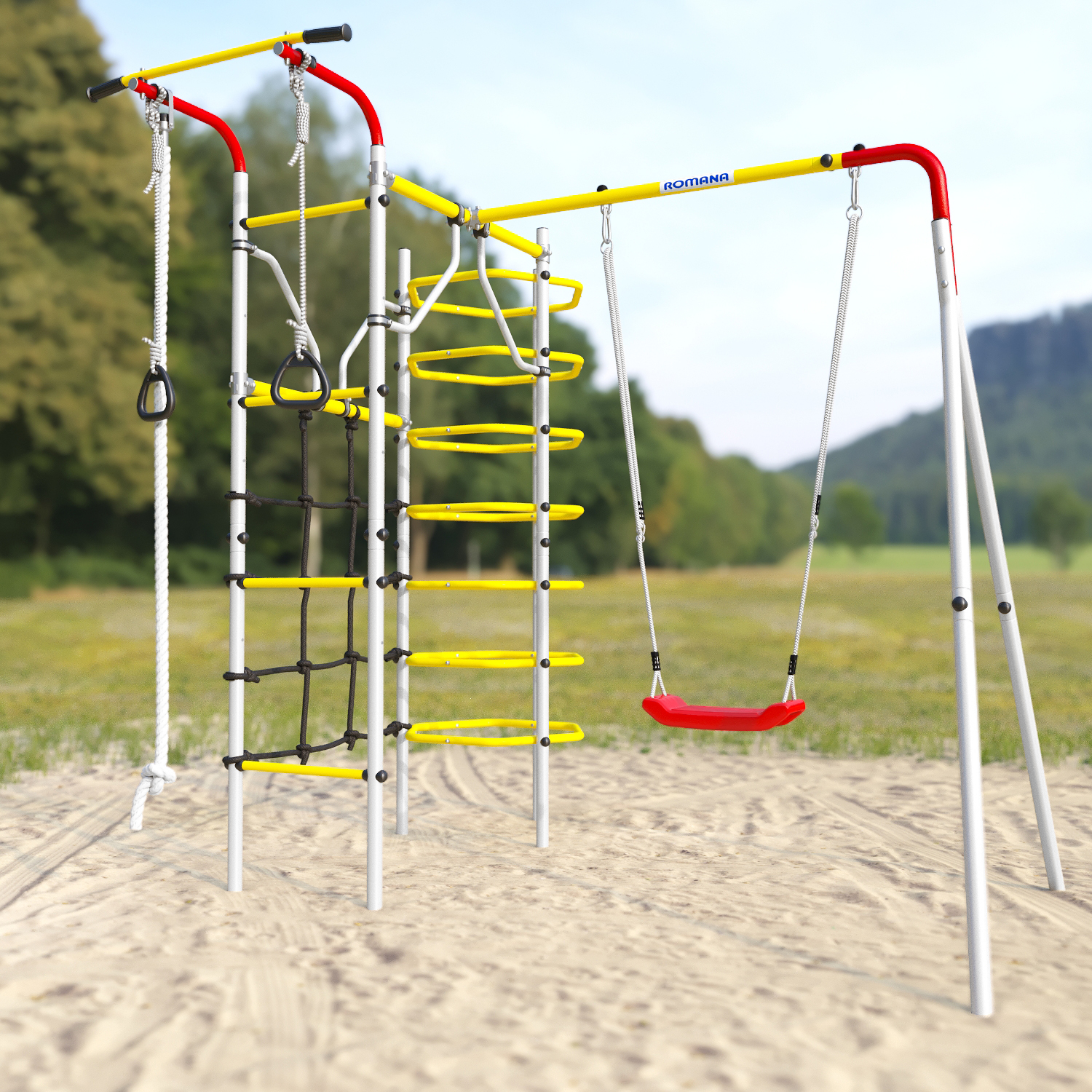Детский спортивный комплекс для дачи КОСМОС Romana 103.21.05 + 1.Д-26.01 (пластиковые качели)
