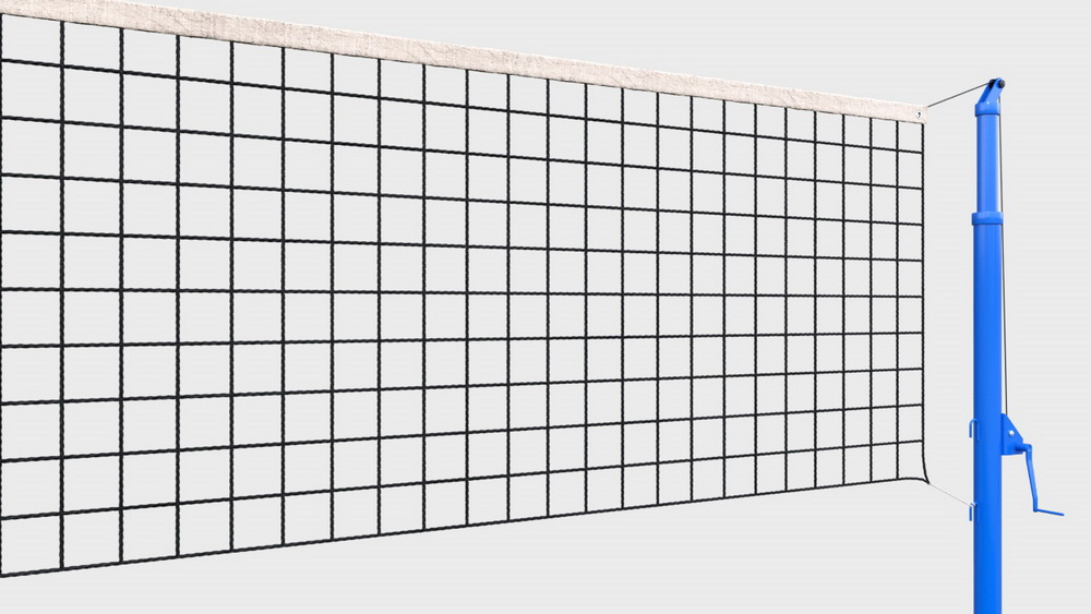 Сетка волейбольная, нить D=2,6 мм, стальной трос D=3 мм с телескопическими стойками (03.503)