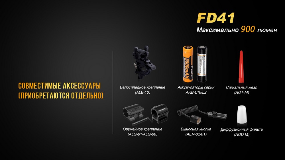 Фонарь Fenix FD41 с аккумулятором