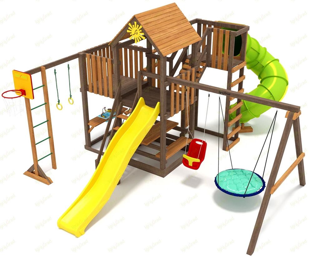 Детская площадка IgraGrad Панда Фани с балконом мод.1 и трубой 2.1м