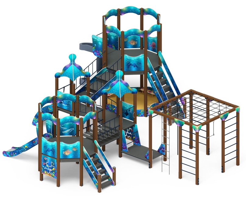 МОРСКОЙ детский игровой комплекс ДИК 2.17.06-01 винтовой скат (Н=2000, H=1200)