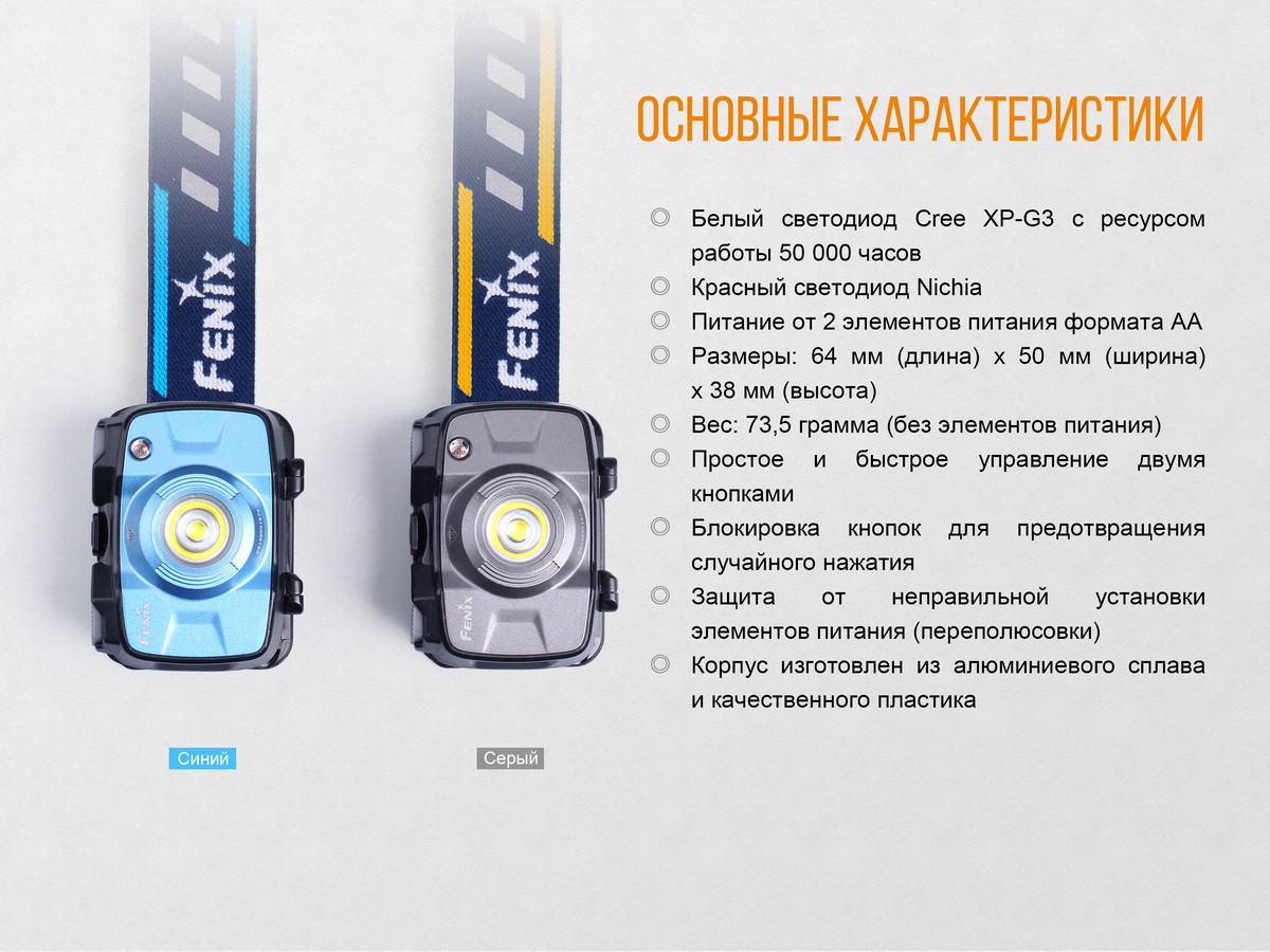 Налобный фонарь Fenix HL30 (2018) Cree XP-G3, синий