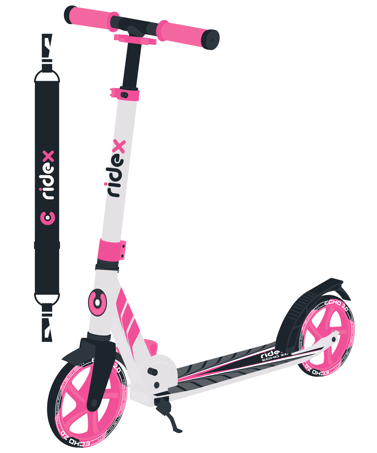 Самокат 2-колесный Echo 2.0 180 мм, белый/розовый