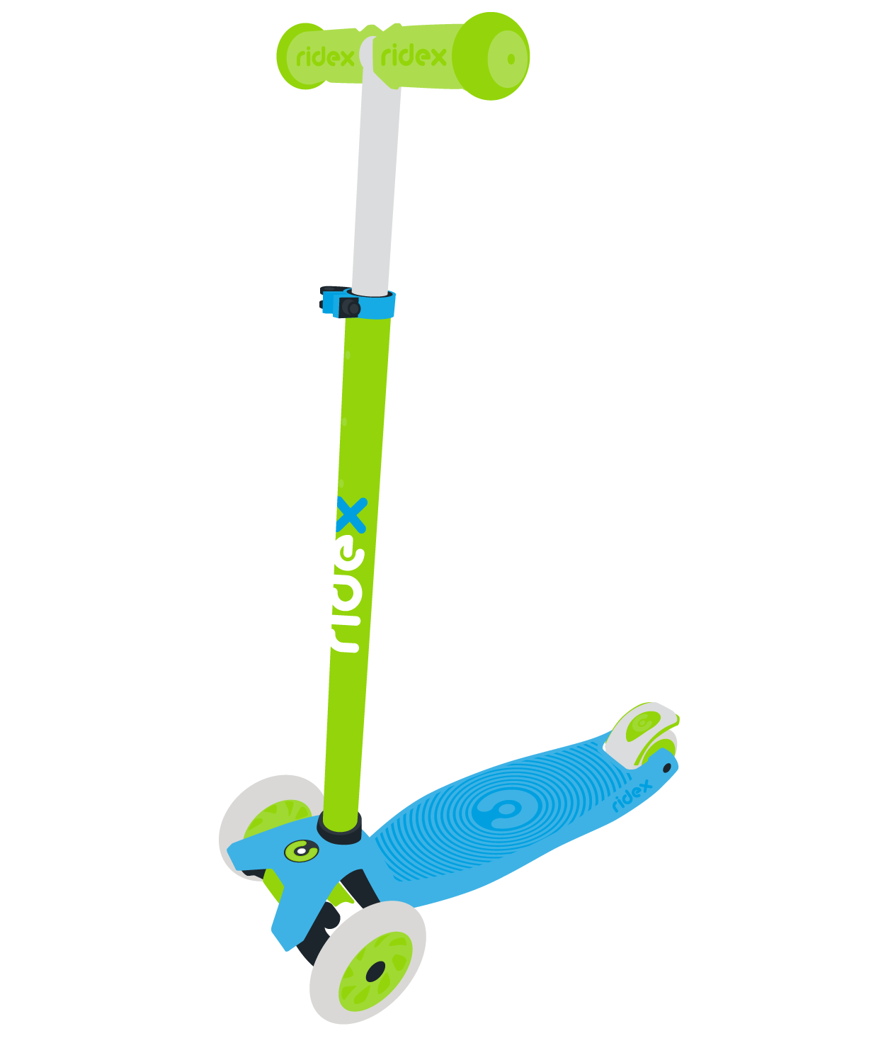 Самокат 3-колесный Snappy 2.0 3D 120/80 мм, голубой/зеленый