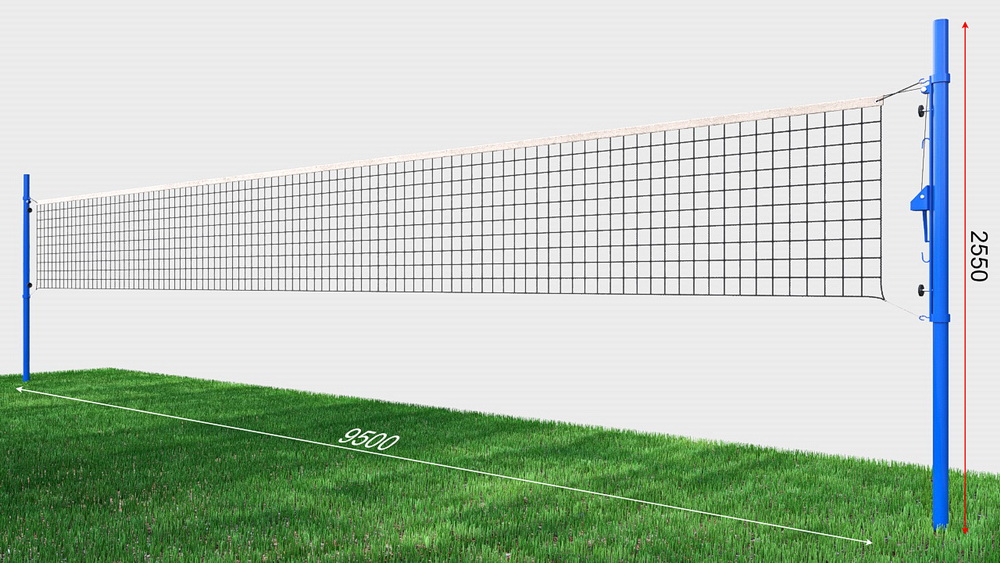 Сетка волейбольная, нить D=3 мм, стальной трос D=3 мм с универсальными стойками (03.502)