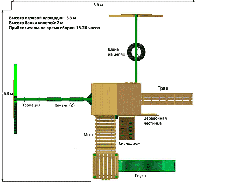 Детская деревянная игровая площадка ГУЛЛИВЕР