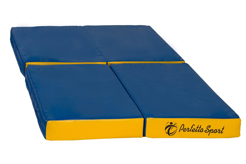 Мат № 11 (100 х 100 х 10) складной 4 сложения PERFETTO SPORT сине/жёлтый