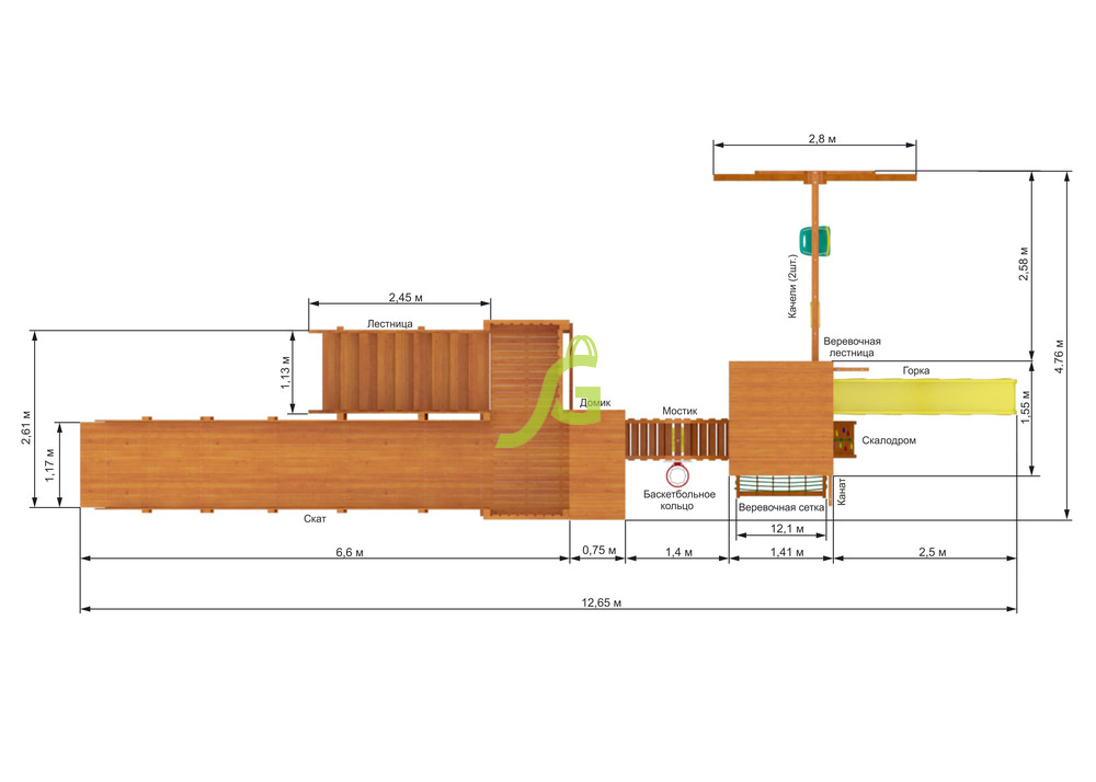 Зимняя деревянная горка Snow Fox 5,9 м + Панда Фани Gride