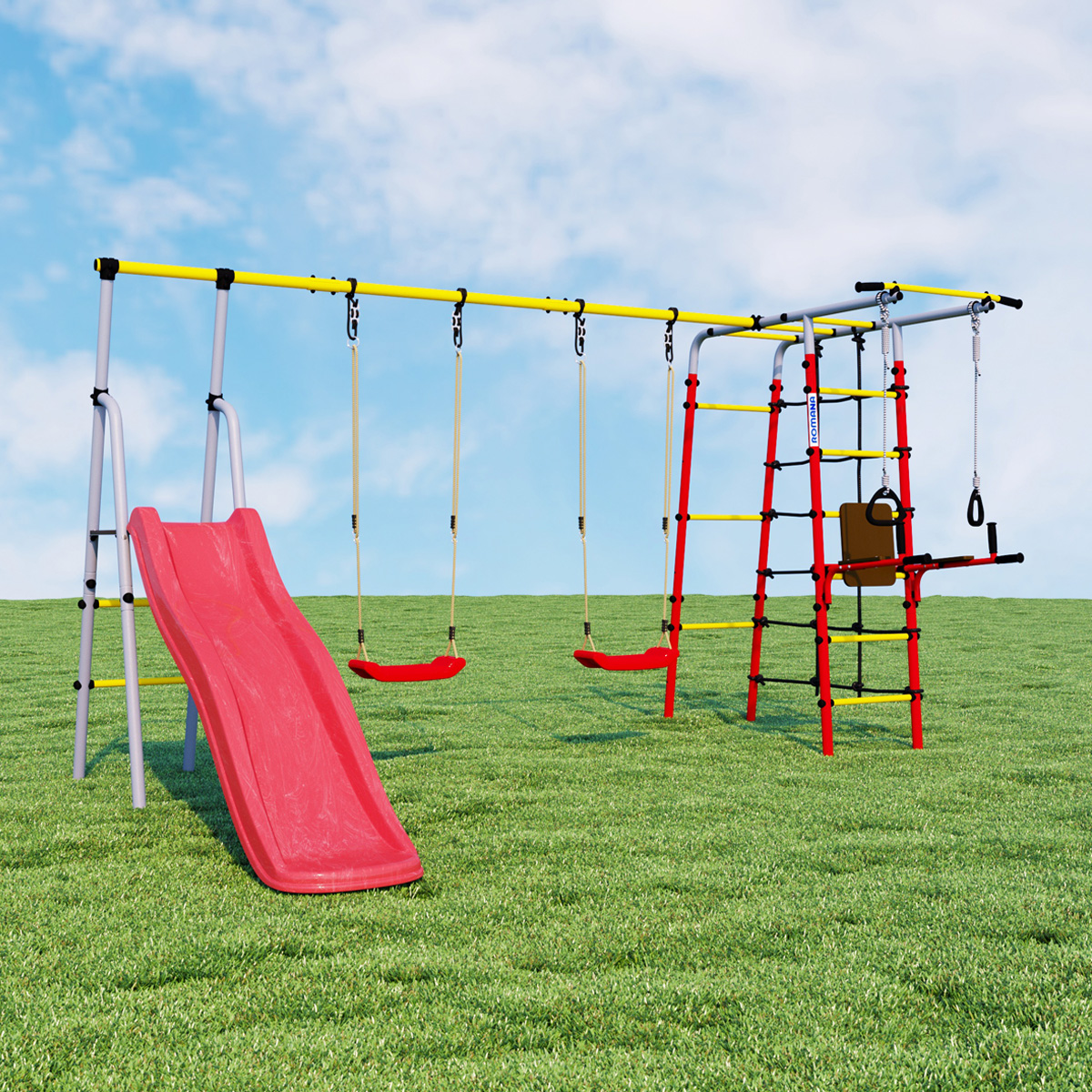 Детский спортивный комплекс для дачи Romana R.103.20.04 + 1.D-26.01 + 1.D-26.01 Богатырь Плюс (пластиковые качели)