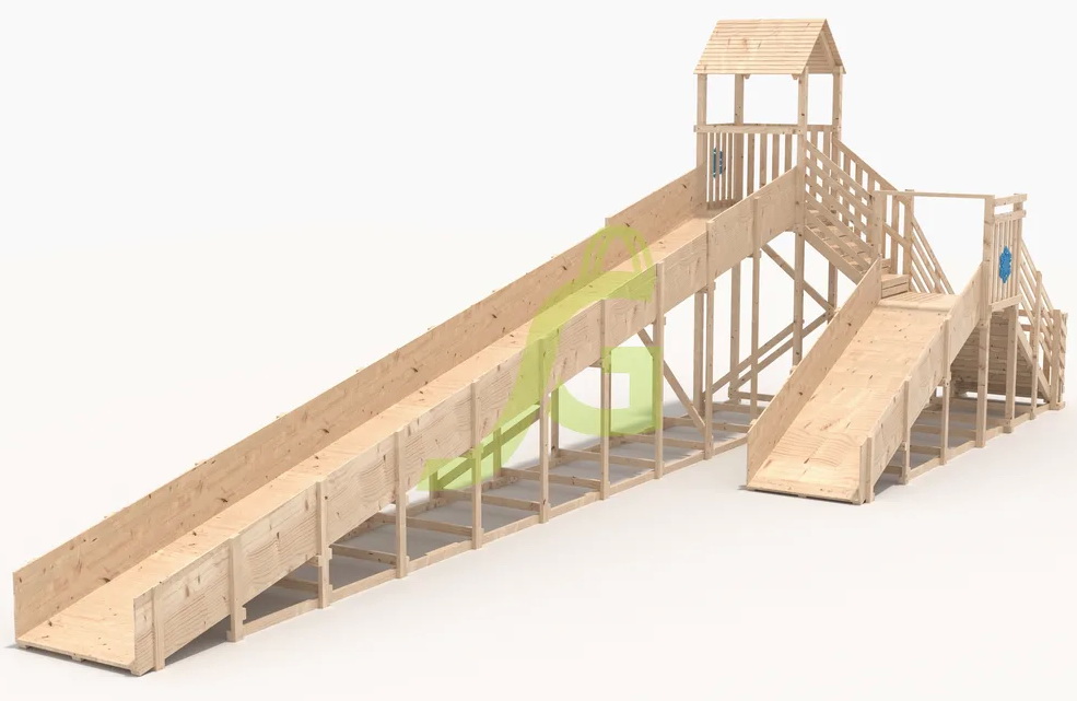 Зимняя деревянная горка IgraGrad Snow Fox 12 м с двумя скатами, без окраски